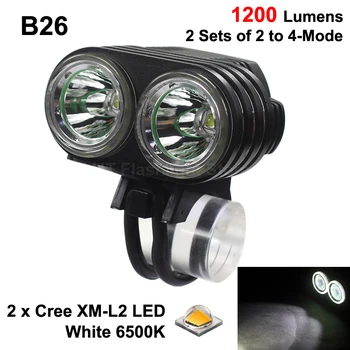 

B26 2 x Cree XM-L2 White 6500K 1200 Lumens 4-Mode LED Bike Light - Black