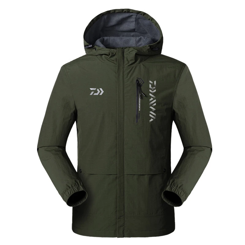 Reflective Daiwa Fishing Clothing Tech Hydrophobic Fishing Clothes Outdoor Camping Keep Warm Hooded Jackets Waterproof Quick Dry - Цвет: Армейский зеленый
