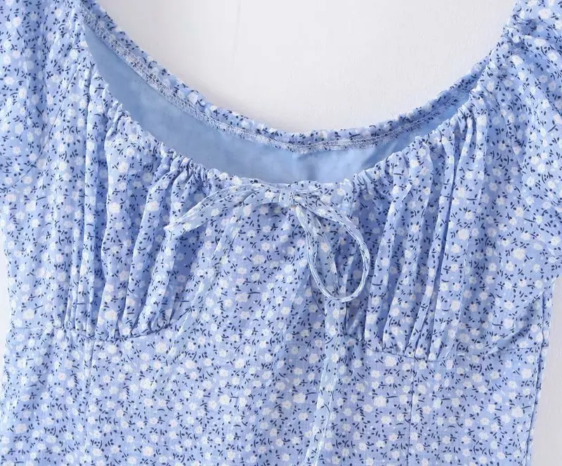 Holiday Center Bow Summer Vintage Blue Floral Print Beach Slim women mini dress vestidos dropshipping clothes vintage brandy na