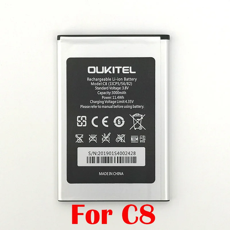 100 Real 2000mAh C8 (1ICP5/56/82) battery For Oukitel C8 5.5inch smart phone High Qualit
