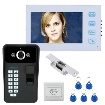 

7Inch TFT Fingerprint Recognition RFID Password Video Door Phone Intercom Doorbell (US Plug)