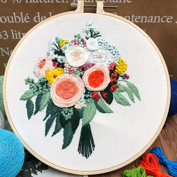 

DIY Europe Flowers Embroidery Set With Hoop For Beginner Pattern Printed Needlework Cross Stitch Series Arts Crafts Sewing Decor