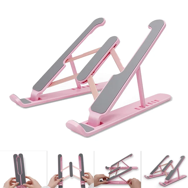 Foldable Laptop Stand Portable Notebook Support Base Holder Adjustable Riser Cooling Bracket for Laptop & Tablet Accessories pink