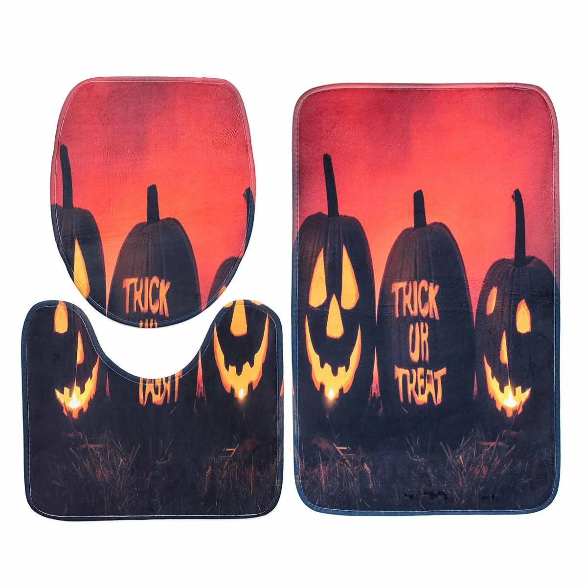 Halloween Type Bathroom Set Shower Curtain Non-Slip Bath Mat Pedestal Rug Toilet Cover Mat Bathroom Curtains Christmas Gifts