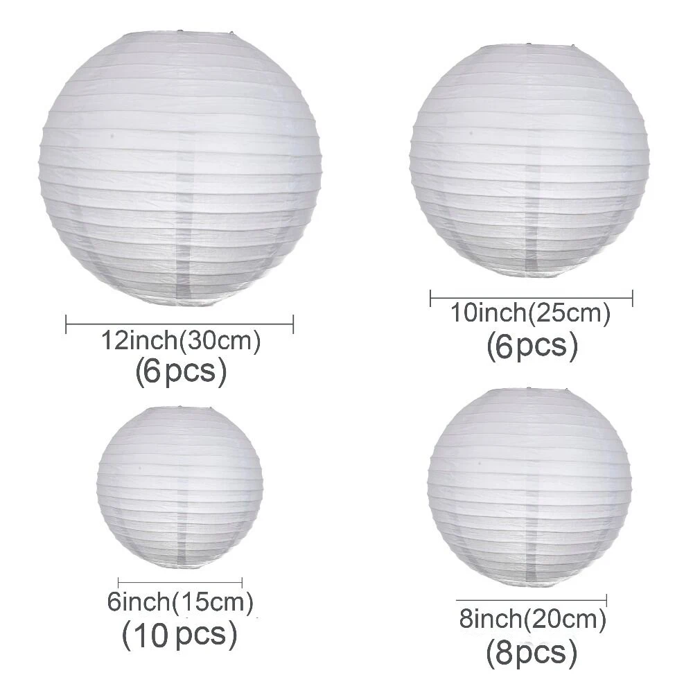 30 шт./лот Mix Размеры(15 см, 20 см, 25 см, 30 см) фонарики из белой бумаги китайский бумажный мяч, светильник для свадьбы Праздничное оформление