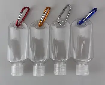 

empty hanging bottle PETG plastic hand sanitizer bottle with Carabiner Flip Top Cap and hole