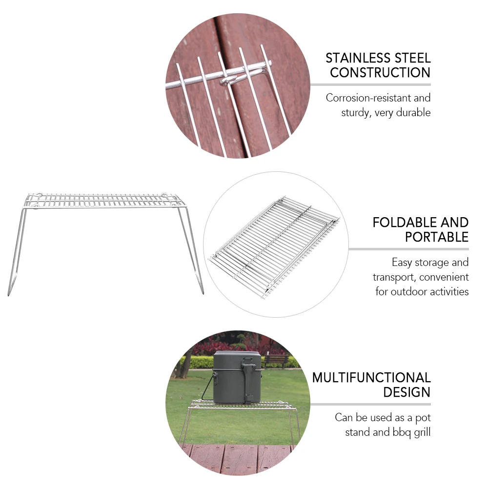 Напольная Портативная Складная решетка для барбекю, гриль из нержавеющей стали для пикника, барбекю, кемпинга, подставка для горшка