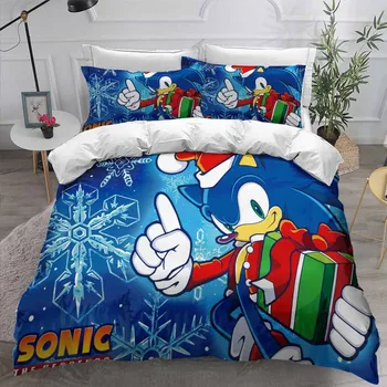 

3D 2/3 Pieces Cartoon Sonic Bedding Set Print Hedgehog Duvet Cover Christmas Gift Bed Quilt Cover For Kids Adults Bed Cover Set