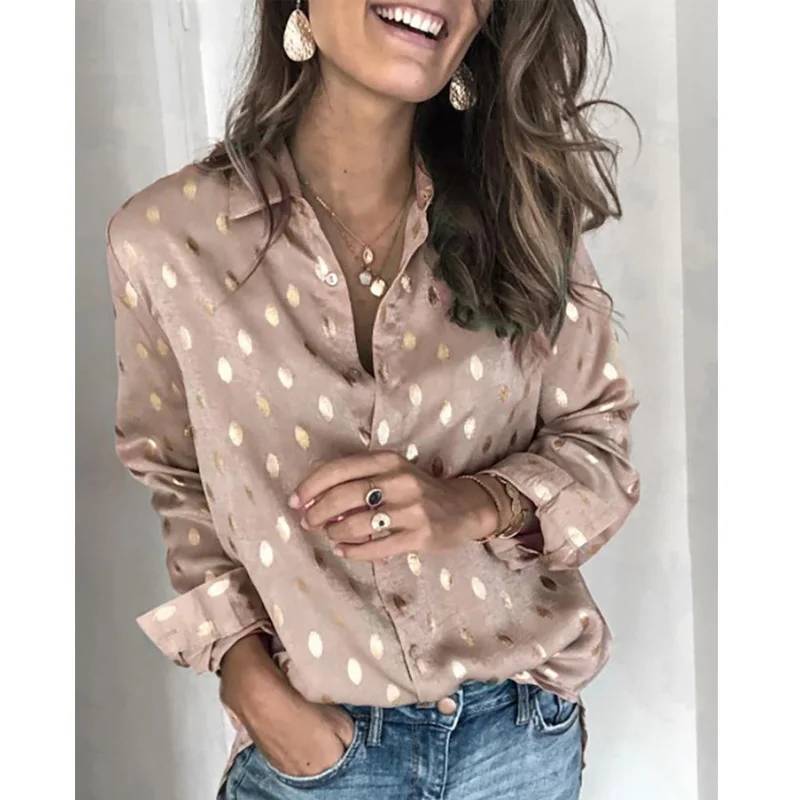 

2020 New Spring Fashion Women Blouse Dot Print Long Sleeve Casual Shirt