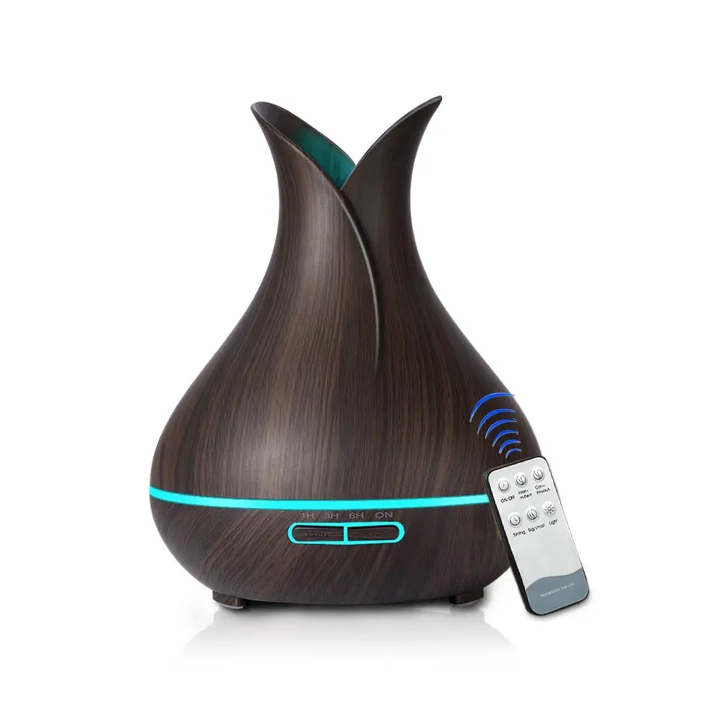 p088 wood dark YK PIVOKA 400 мл, увлажнитель воздуха с дистанционным управлением, арома-диффузор, эфирное масло, ароматерапия, древесный туман, 7 цветов, светодиодный светильник, корпус - Цвет: p088 wood dark YK