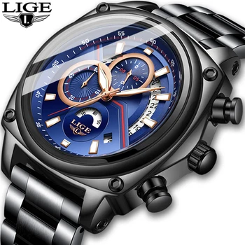 

LIGE New Men Watch Top Luxury Brand Fashion Sport Waterproof Chronograph Male Satianless Steel Wristwatch Relogio Masculino+Box