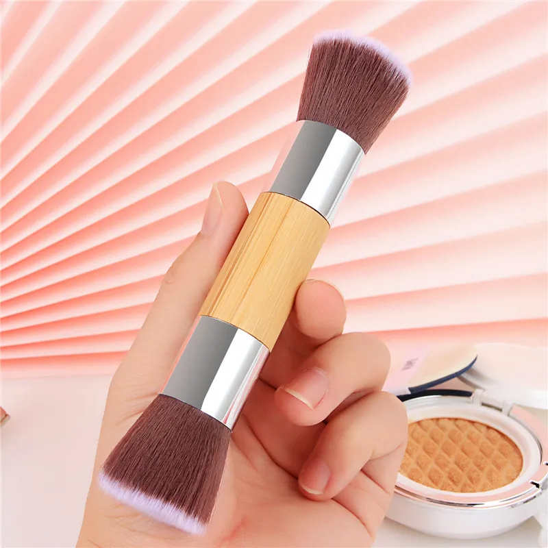 

1pc Double Head Make Up Brush Professional Foundation Powder Blusher Flat Brushes Face Makeup Tools Maquiagem Pincel Wood Handle
