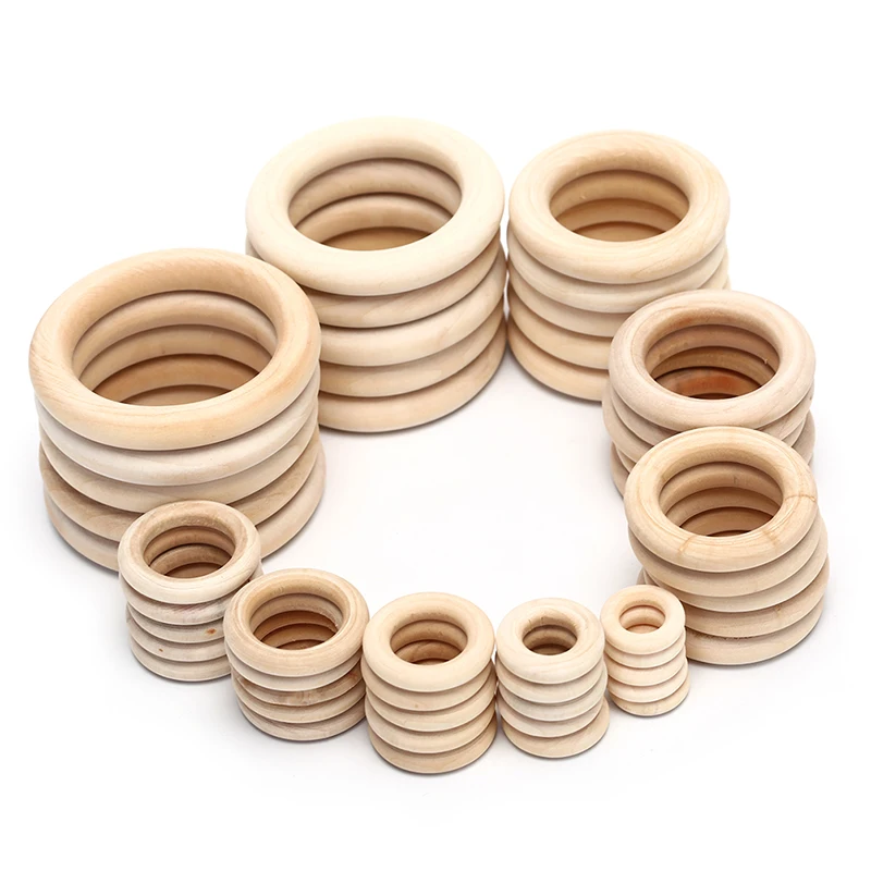 Anillo de madera Natural con cuentas de dentición para niños, artesanías para hacer joyería, bricolaje, 10 tamaños, 5/10/20/50 Uds.