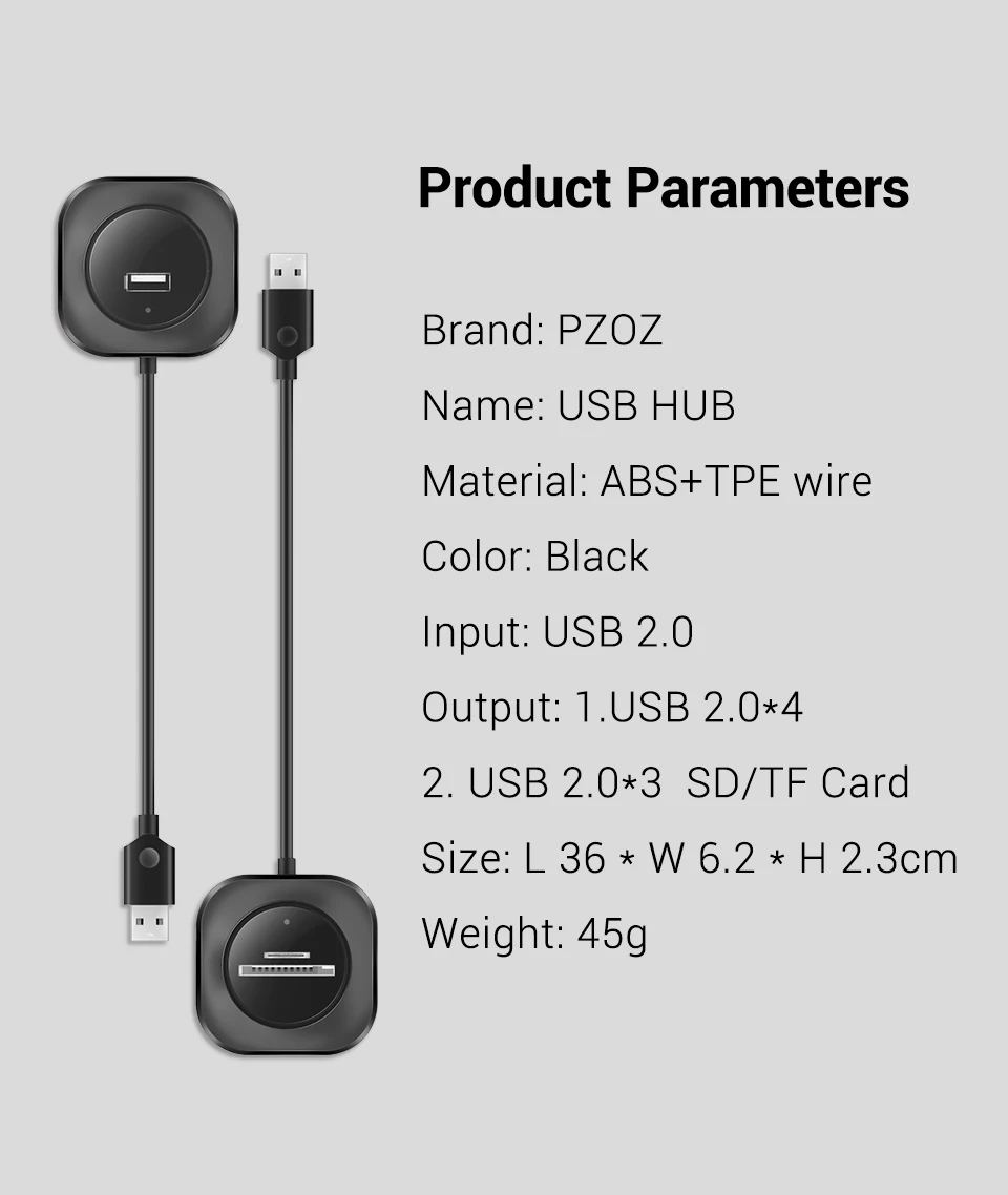 PZOZ usb-хаб для MacBook Pro поверхностный usb-хаб USB 2,0 удлинитель адаптер с Micro USB для компьютера USB разветвитель SD TF кардридер