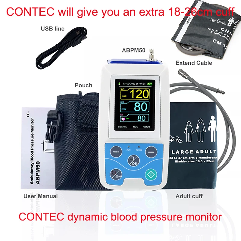 CONTEC ABPM50 24 hours Ambulatory Blood Pressure Monitor Holter ABPM BP Monitoadditionalr giving with 18-26cm cuff | Красота и