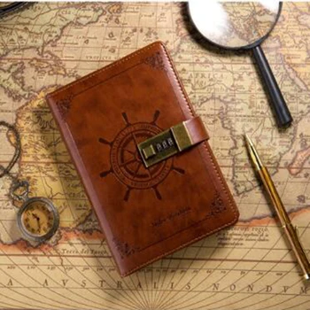 

B6 Vintage Notepad Notebook Diary Daily Memos Planner Agenda Notebook Pu Leather Sketchbook with Lock Office Student Password