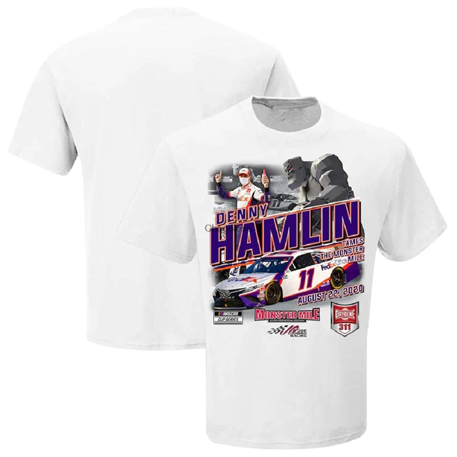 Футболка-победитель гонки по субботу Denny Hamlin с белым Клетчатым флагом 2020 | Мужская