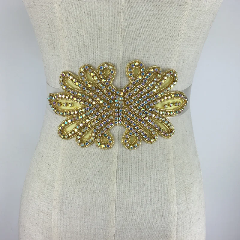 Wedding Dress Accessories Gold Rhinestone Vintage Beaded Crystal Belt Sash
