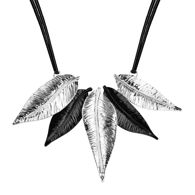 SINLEERY, богемное большое металлическое геометрическое ожерелье с подвеской, массивные Макси ювелирные изделия для женщин, черная кожаная цепочка XL751 SSC - Окраска металла: XL749S