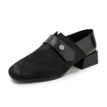 

Retro Women Genuine Leather Thick Heels Pumps Buckle Shoes Woman Leather Rome Style Pumps Women Shoes