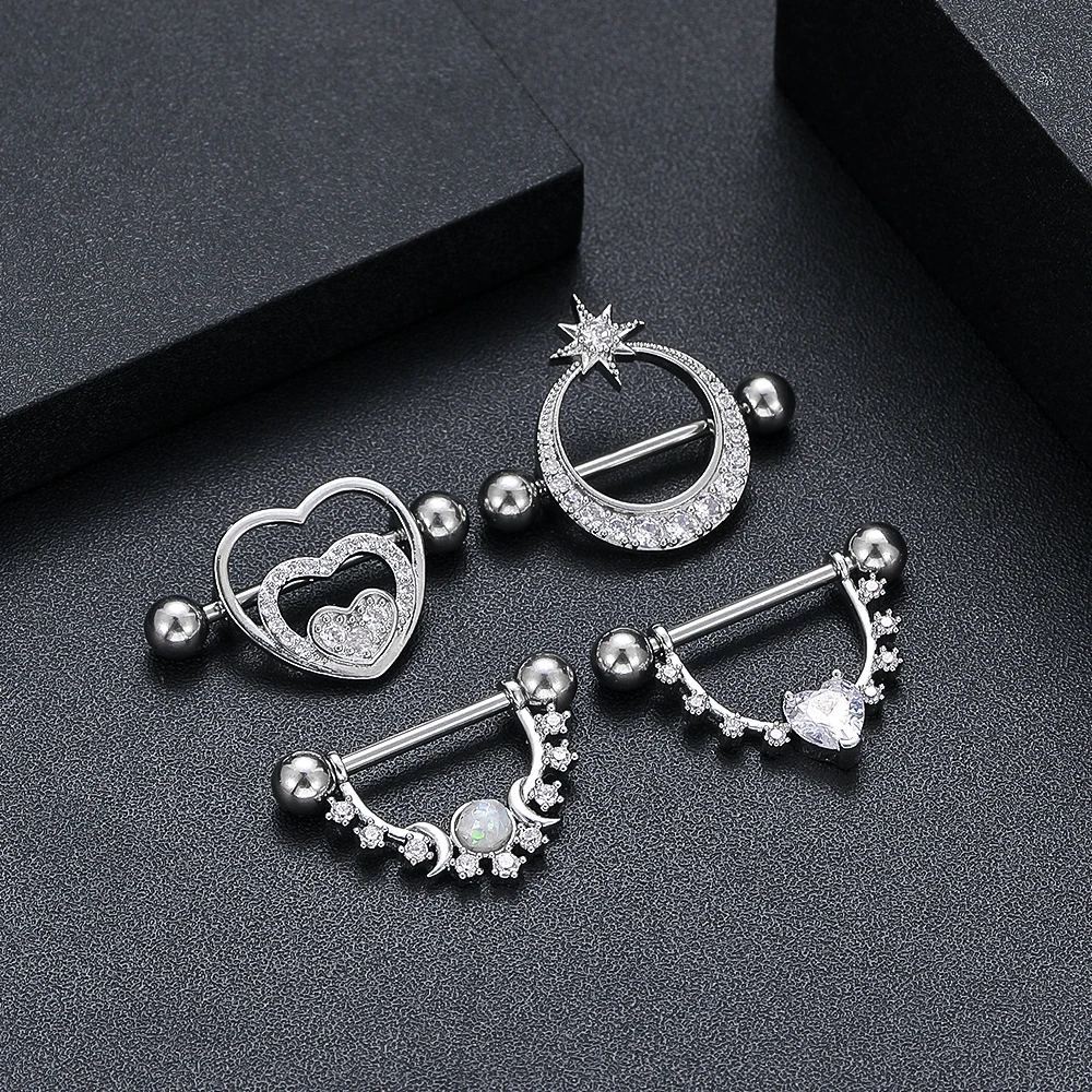 Body Piercing Jewelry 2PCS Snake Rabbit Heart Nipple Piercings Women Nipple Rings Cover Barbell Breast Shield Crystal Steel 14G Body Piercing Jewelry
