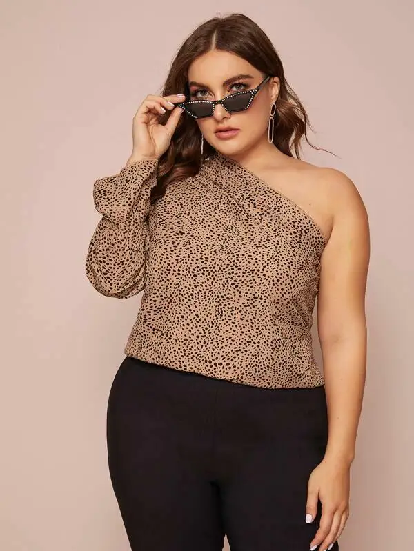 Women's Long Sleeve One Shoulder Leopard Print Blouse Tunic Tops Shirt Plus Size | Женская одежда