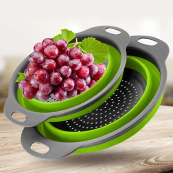 

Round Portable Foldable Fruit Vegetable Washing Basket Strainer Silicone Colander Collapsible Drainer With Handle Kitchen Tools