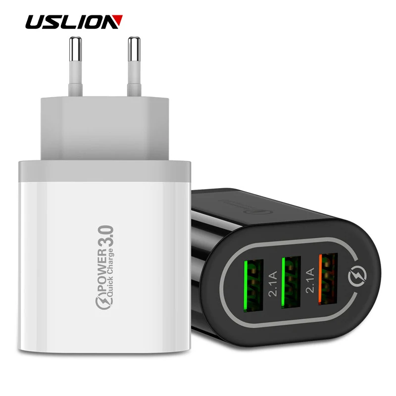 USLION Универсальное зарядное устройство USB Quick Charge 3 0 для iPhone X 7 8 Samsung Huawei Xiaomi 5V 3A EU US