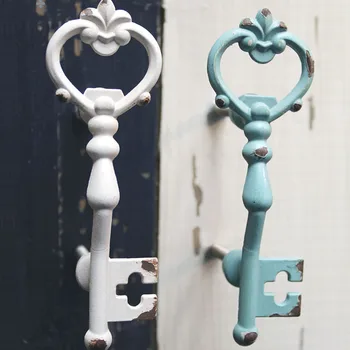 

2pxs European Style Key Design Retro Cabinet Handle For Wardrobe Drawer Window Locker Door White Blue Zinc Alloy Key Knob