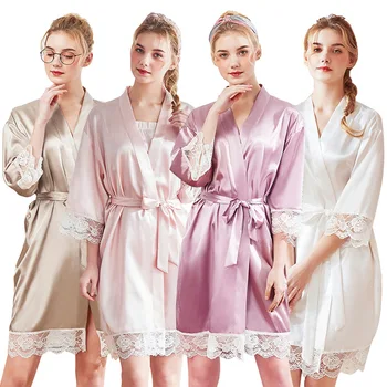 

Nightgown Viscose Fiber Pajamas Women's Spring and Summer Silk Solid Color Home Bathrobe Morning Gowns