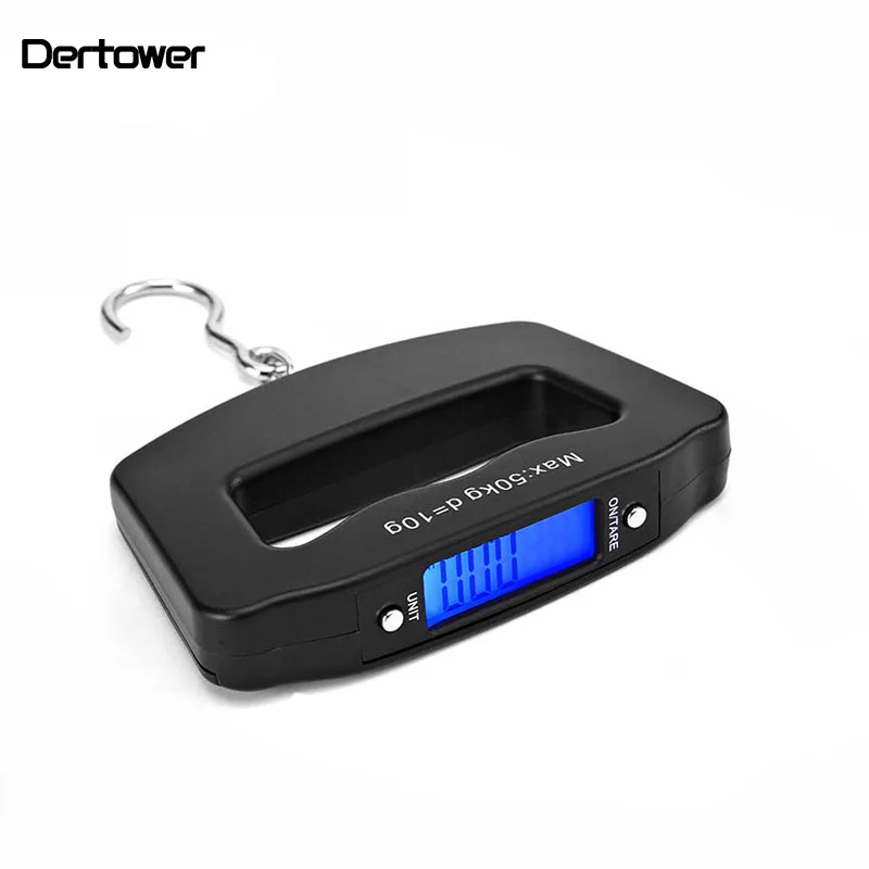 

Portable Mini Digital Hand Held 50Kg*10g Fish Hook Hanging Scale Electronic Weighting Luggage Scale Blue Backlit LED Display