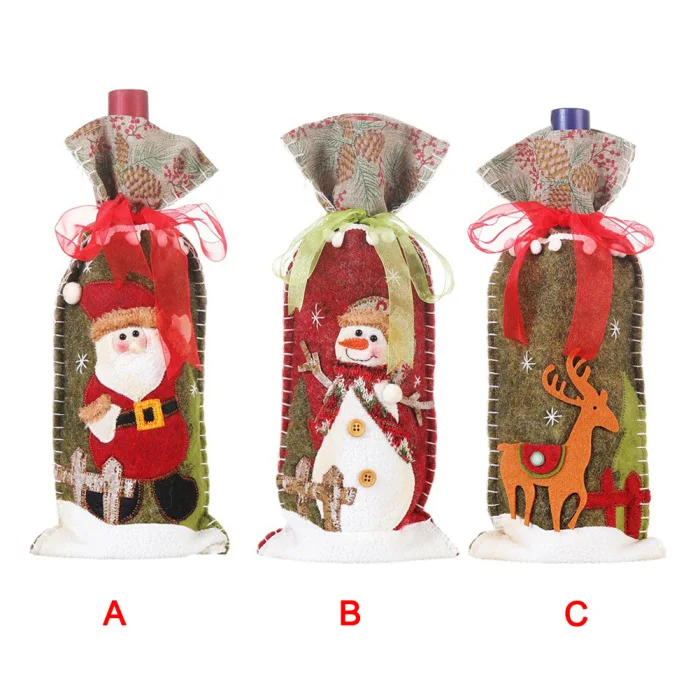 Christmas Wine Bottle Cover Cartoon Pattern Wine Bottle Bags Window Counters Photographic Props TB Sale