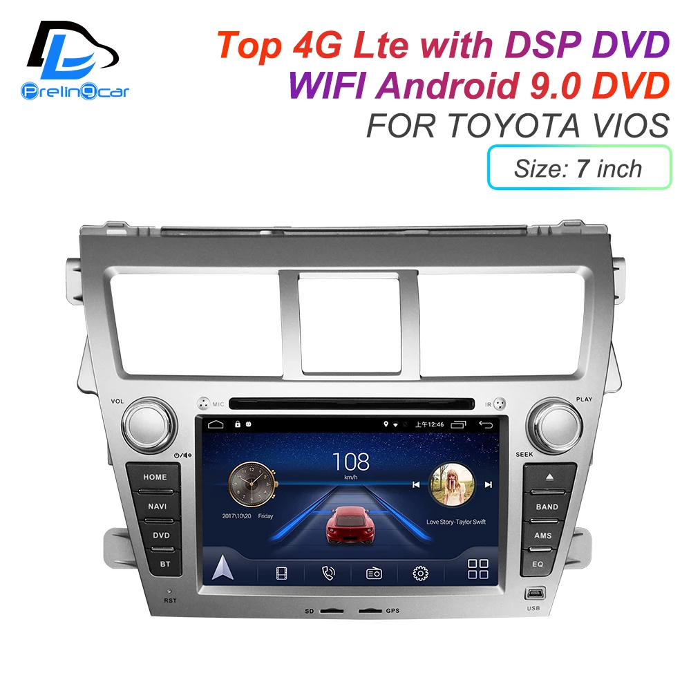 Top IPS touch screen DSP sound Android 9.0 2 DIN 4g Lte radio For TOYOTA Vios 2008-2015 Years GPS DVD player stereo navigation 1