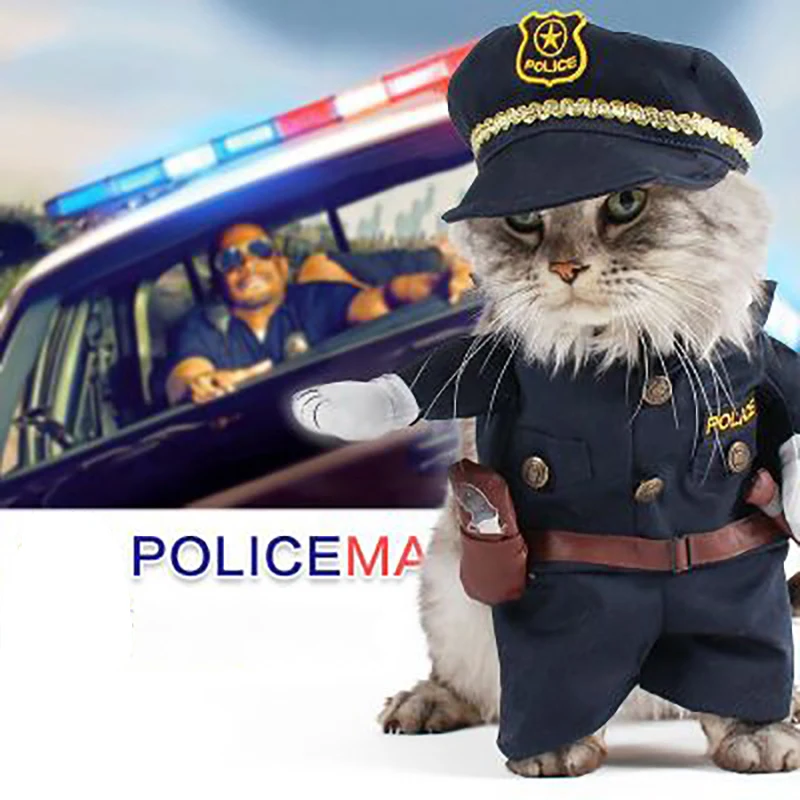1 шт. костюм полицейский коты пальто кошка собака косплей одежда для домашних животных для маленьких средних котенок щенок вечерние униформа Одежда Куртки Ткань