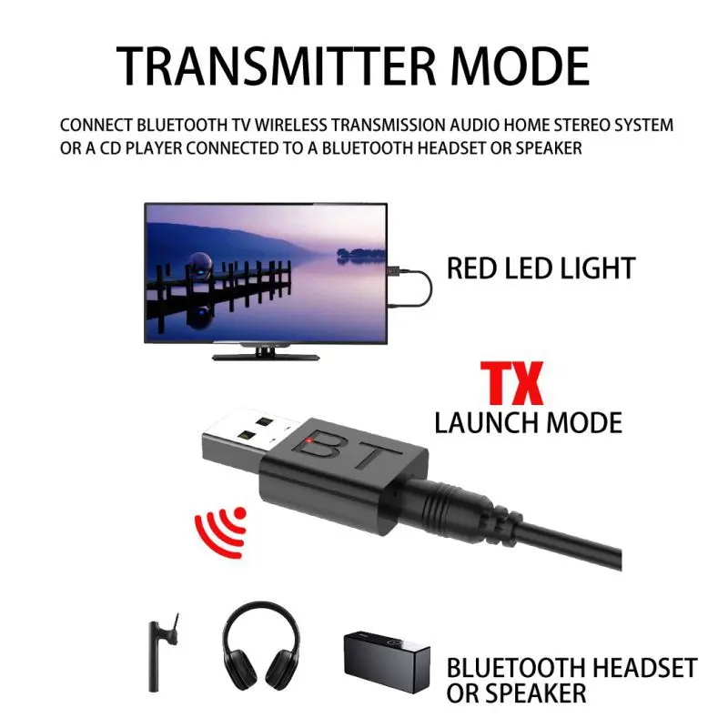 Портативный 2 в 1 Bluetooth 5,0 адаптер AUX стерео автомобильный тв Динамик Наушники USB передатчик цифровые устройства Музыка Аудио приемник