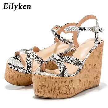 

Eilyken 2020 Summer New Snake Pattern Women's High Heels Sandals Platform Buckle Wedges Front Open Toe Ladies Shoes Size 36-43
