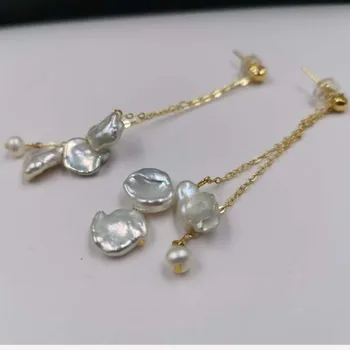 

Natural keshi freshwater pearl 14KGF dangle earring 4-10mm