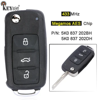 Keyforkess 433MHz ASK Megamos AES / ID88 Chip 5K0 837 202 BH / DH portachiavi remoto intelligente per Volkswagen Beetle Caddy Caravelle Jetta