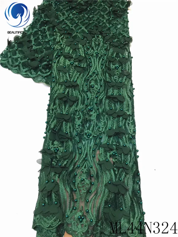 

Beautifical french lace fabrics Tulle mesh lace fabric with beads Top sale 2020 3d flowers french lace fabric 5yards ML44N324