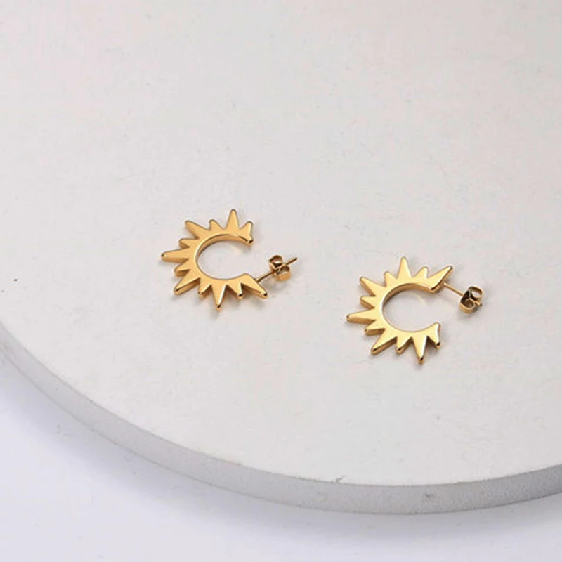 Spike hoop earring for women stainless steel gold plated rivet star dainty hoop cool earring fashion unusual - Image 6