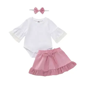 

Autumn 3Pcs Toddler Baby kids Girl Long Sleeve Romper Jumpsuit Tops Tutu Skirt Dress Solid Fashion Outfit Clothes Sets