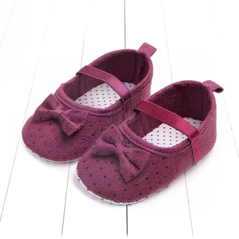 

Spring New Style Baby Girls Solid Color Slip-on 0-6-12 Months Infant Non-Slip Shoes Bow 0920