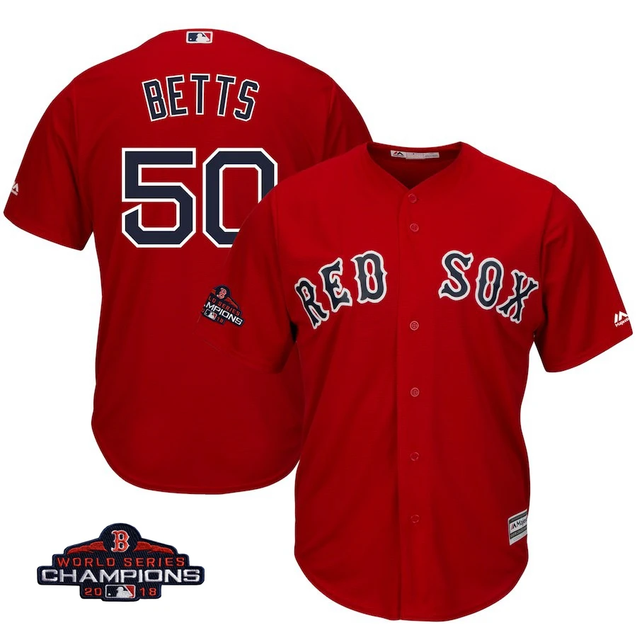 Youth kids Boston Mookie Betts Red Sox Scarlet команда чемпионов мира с логотипом игрока красная футболка - Цвет: men