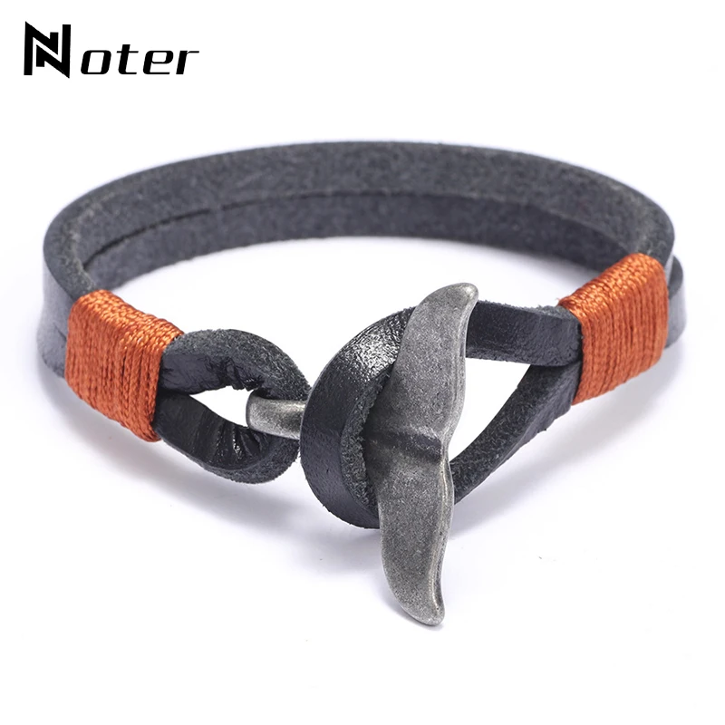

Noter Men Leather Bracelet Creative Vintage Whale Tail Design Punk Brazalete For Hombre Camping Jewelry Accessories Pulseira