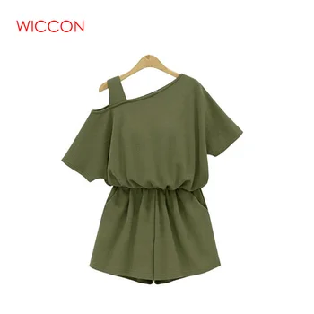 

2020 Summer Women Fashion One Shoulder Playsuits Ladies Romper Bodycon Party Solid Slim Jumpsuit