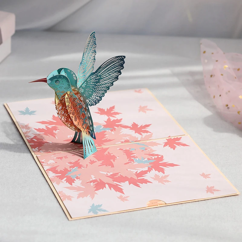 3D Hummingbird Bird Greeting Thinking Of You Card for Birthday Wedding Envelope | Дом и сад