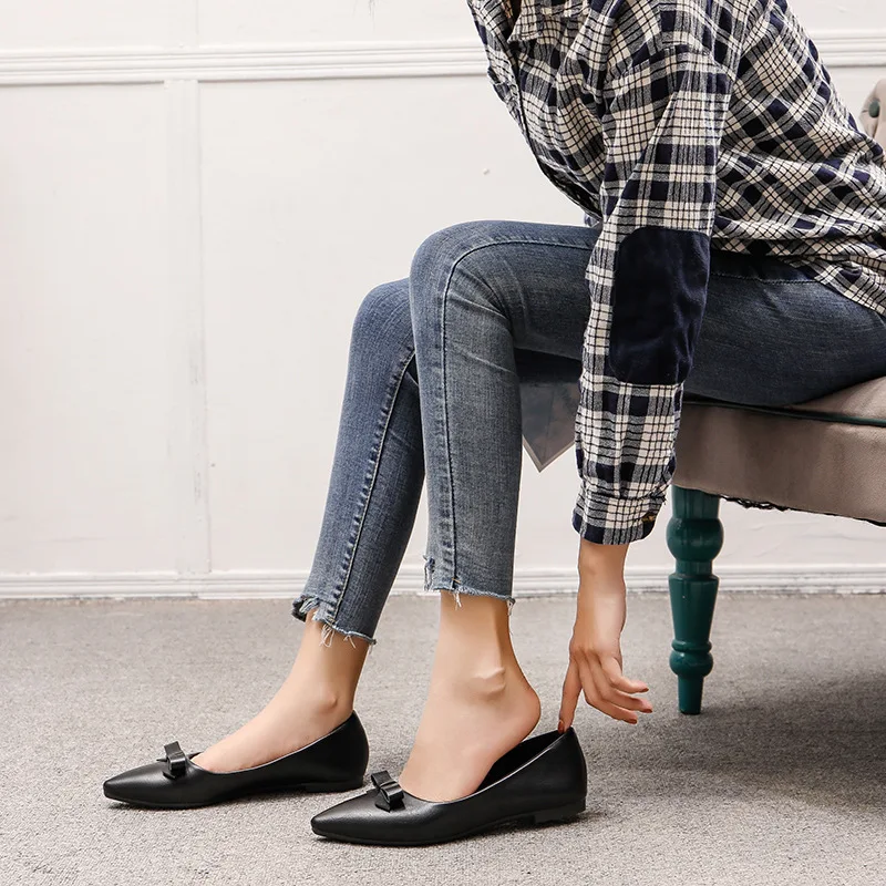 

Big Feet Shoes Obesity 2019 New Style Bow Pointed-Toe Korean-style Large Size WOMEN'S Shoes 41-43