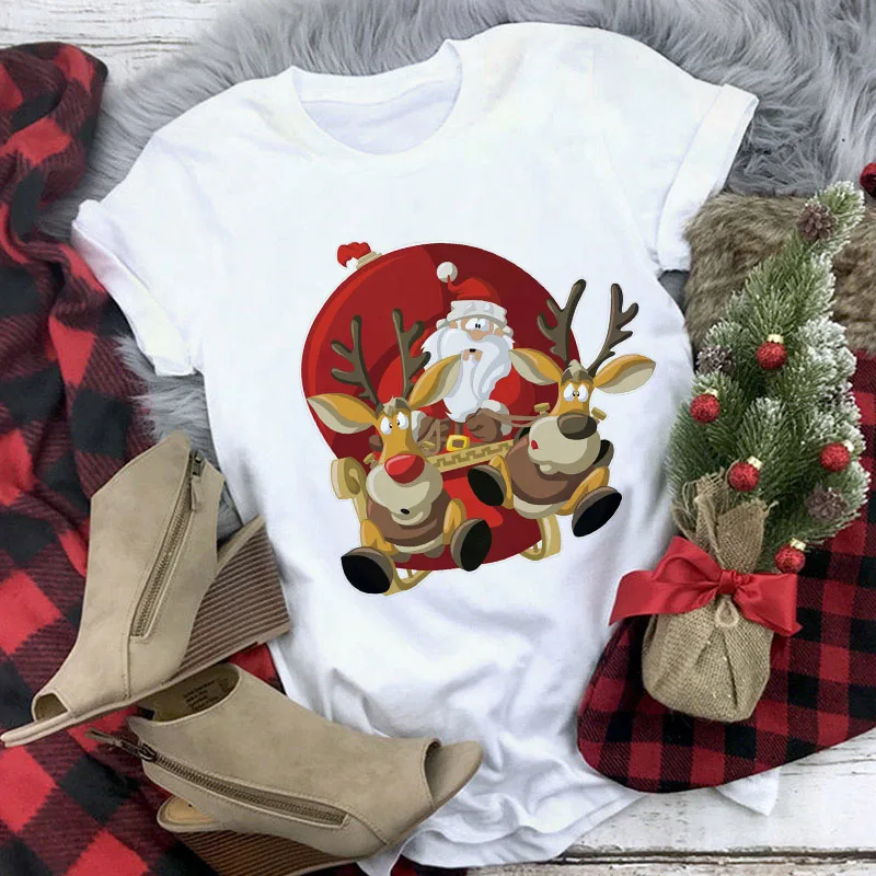 Новая футболка с Санта Клаусом Женская модная футболка с Рождеством Harajuku белая хипстерская подходящая Всесезонная футболка Топы Одежда