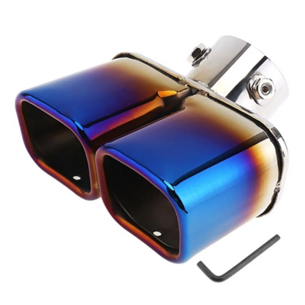 Нержавеющая сталь автомобиля выхлопные трубы глушитель двойной выхлопной трубы советы квадратный синий в сборе