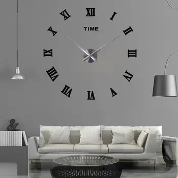 

Roman Numeral Clock Large 3D DIY Wall Clock Frameless Mirror Wall Sticker Living Room Bedroom Home Decoration